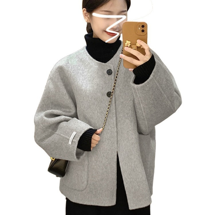 Hepburn Style Gray Woolen Coat For Women